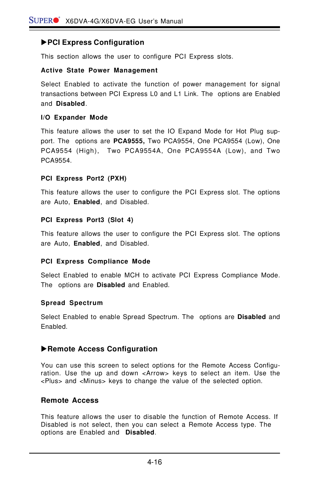 American Megatrends X6DVA-4G, X6DVA-EG user manual Xpci Express Configuration, XRemote Access Configuration 