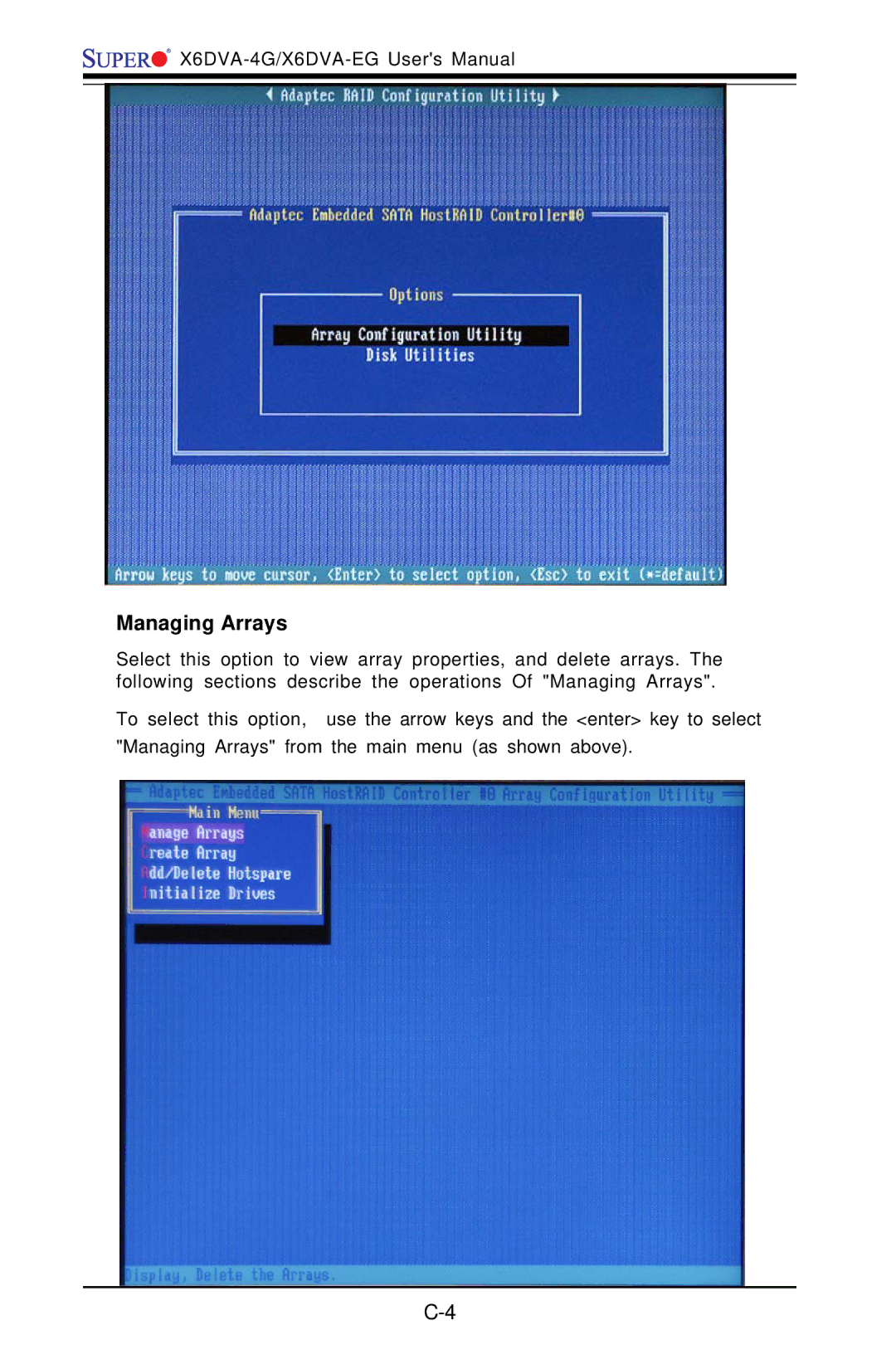 American Megatrends X6DVA-4G, X6DVA-EG user manual Managing Arrays 