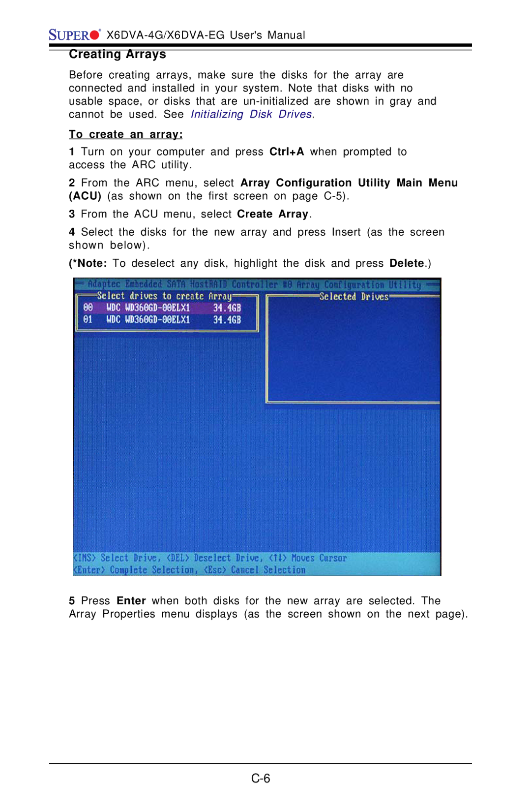 American Megatrends X6DVA-4G, X6DVA-EG user manual Creating Arrays, To create an array 