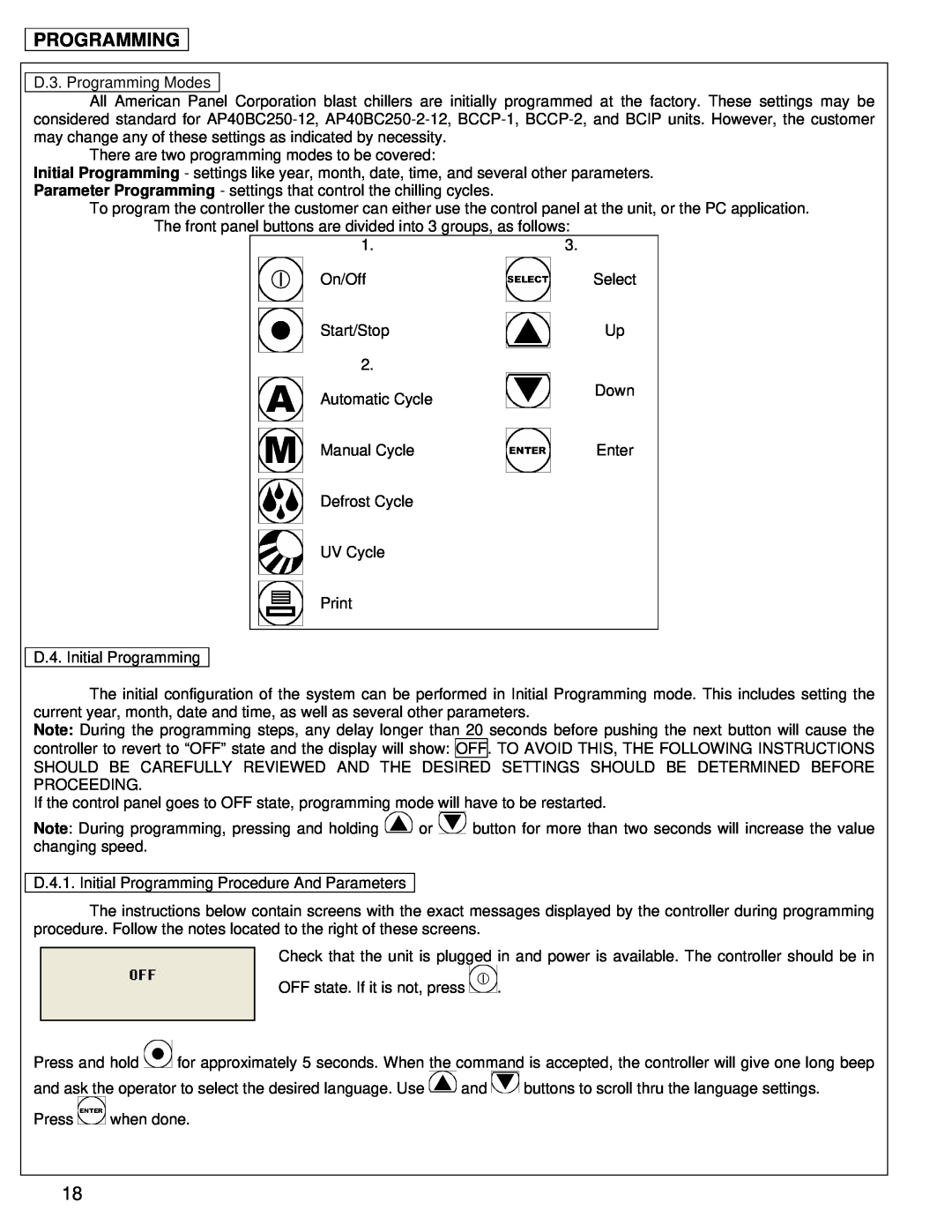 American Panel BCCP-1, BCIP, BCCP-2, AP40BC250-2-12, AP40BC250-12 manual D.3. Programming Modes 