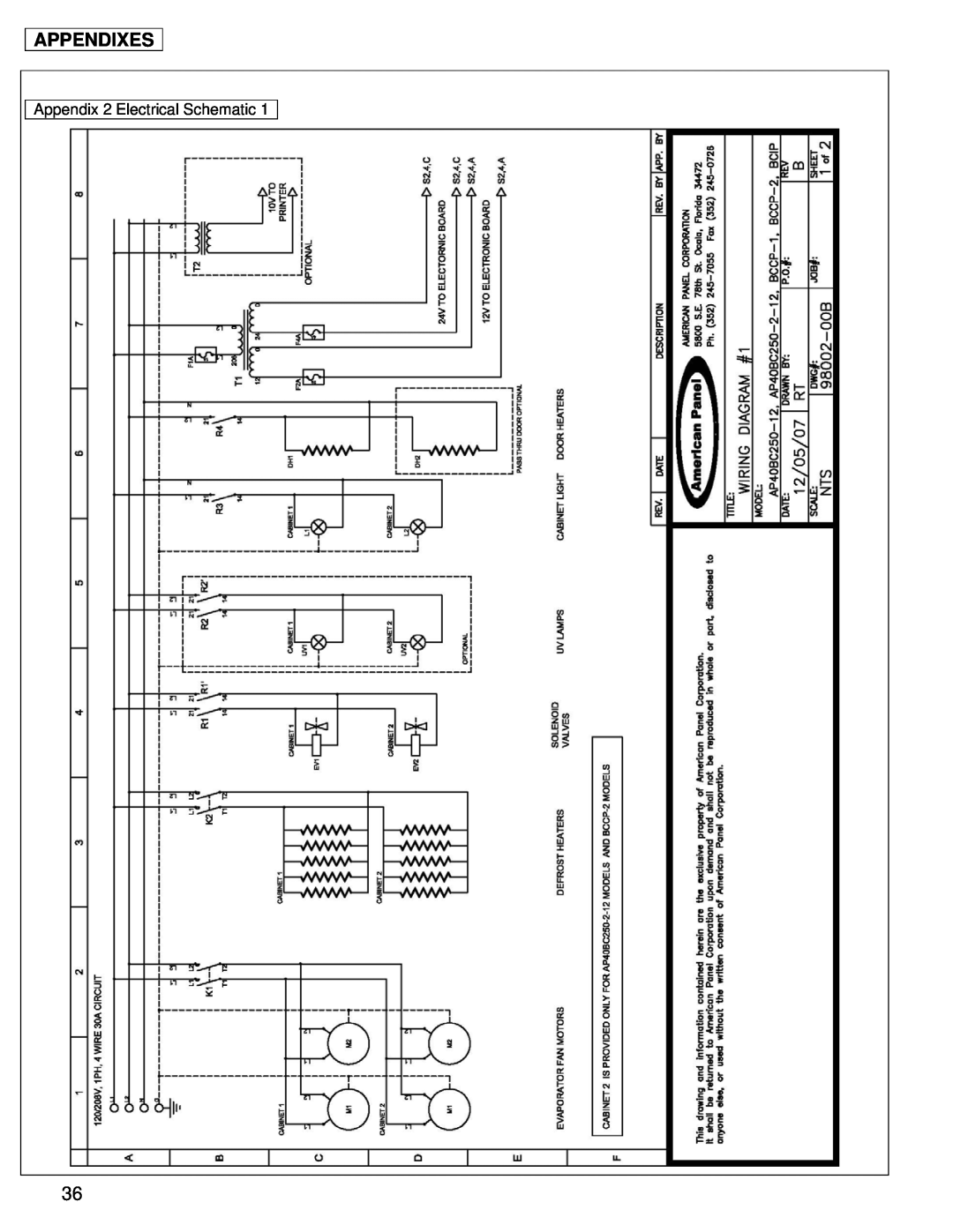 American Panel AP40BC250-2-12, BCCP-1, BCIP, BCCP-2, AP40BC250-12 manual Appendixes, Appendix 2 Electrical Schematic 