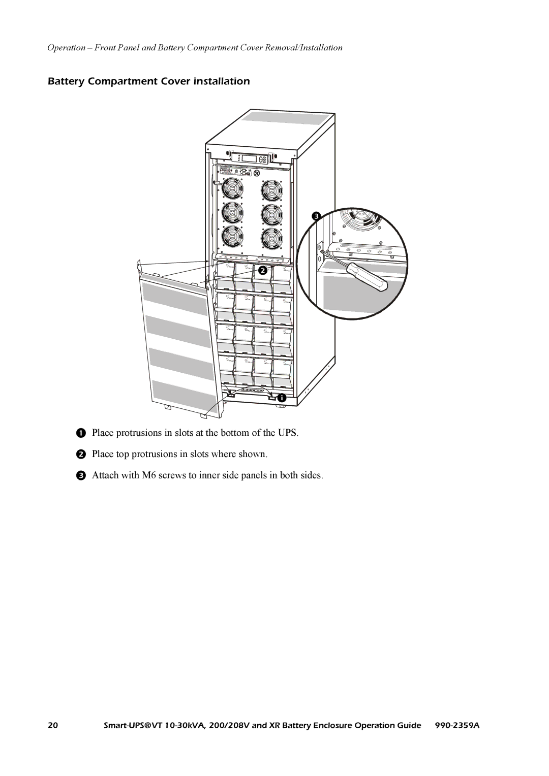 American Power Conversion 10-30 KVA, 200/208 V manual Battery Compartment Cover installation 