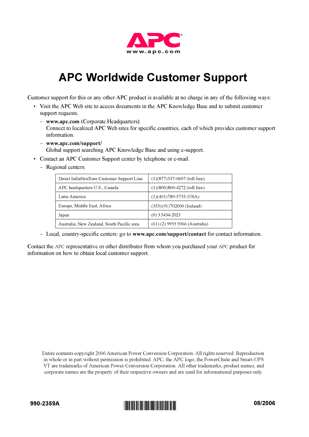 American Power Conversion 10-30 KVA, 200/208 V manual 990-2359A 