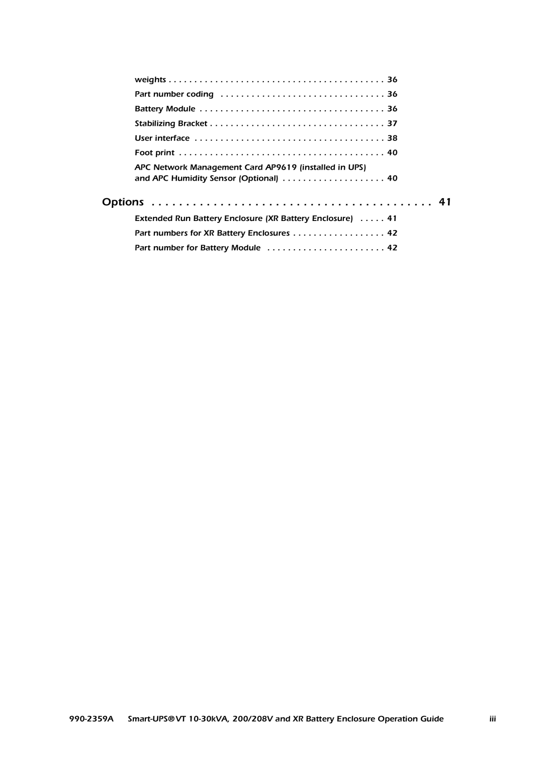 American Power Conversion 200/208 V, 10-30 KVA manual Options 