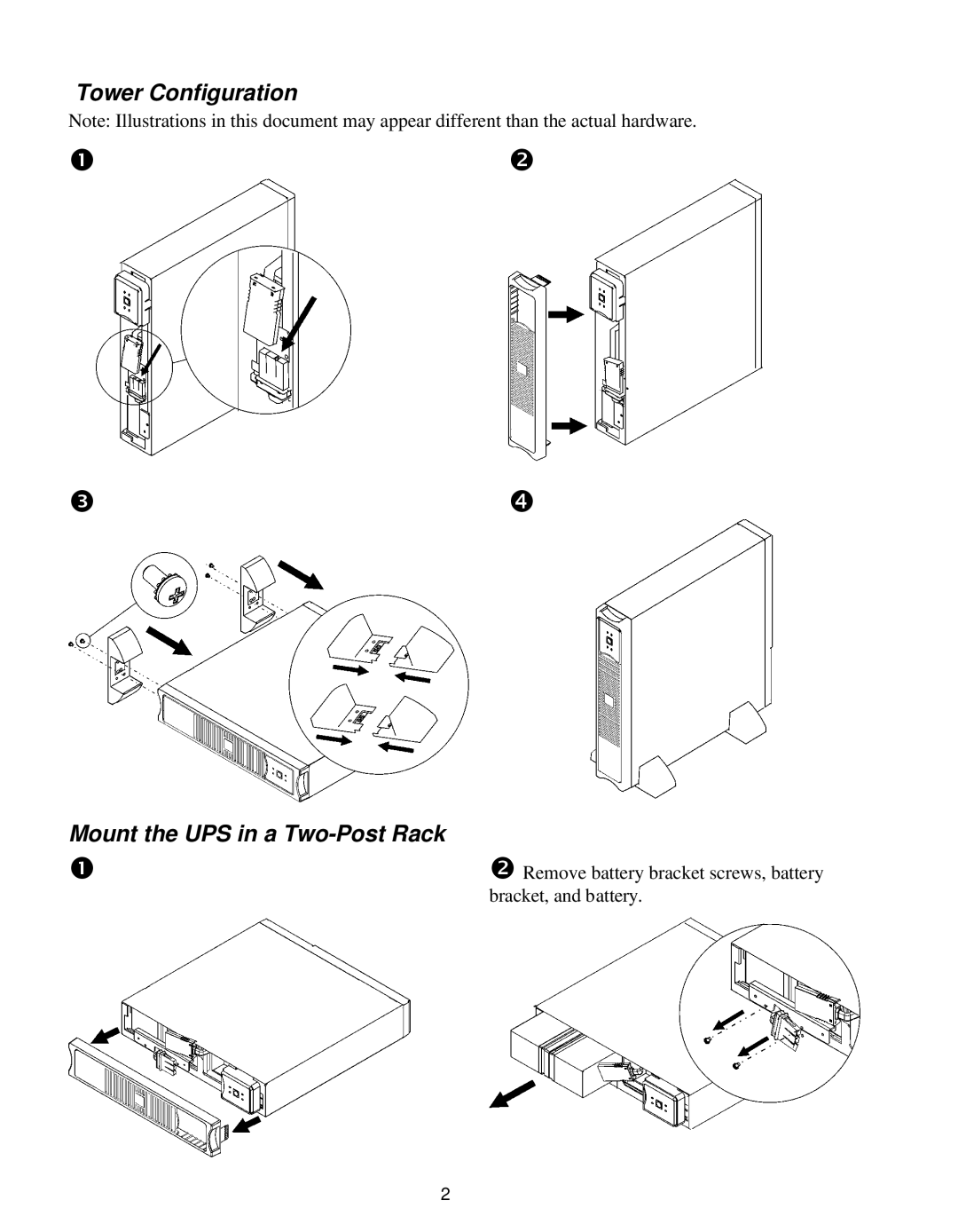 American Power Conversion 1000 VA user manual Tower Configuration Mount the UPS in a Two-Post Rack 