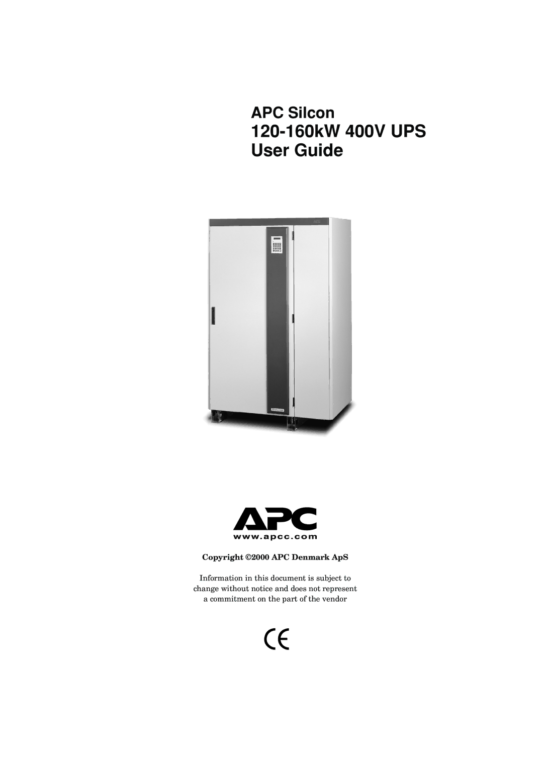 American Power Conversion manual 120-160kW 400V UPS User Guide, Copyright 2000 APC Denmark ApS 