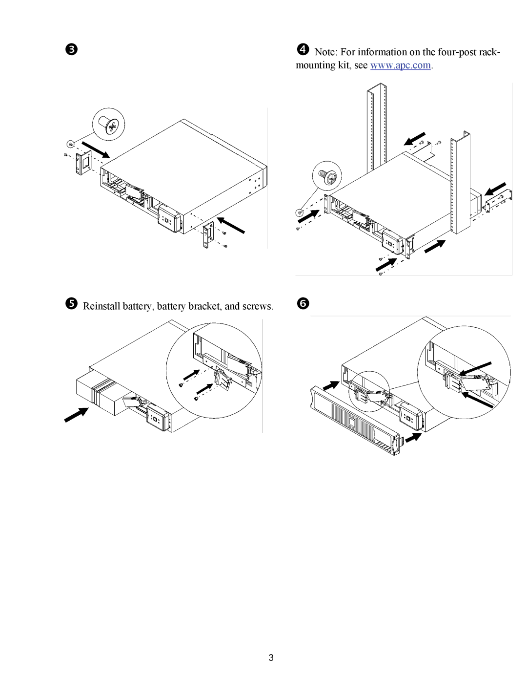 American Power Conversion 1500 VA user manual Reinstall battery, battery bracket, and screws 