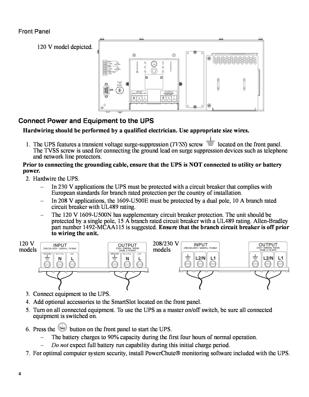American Power Conversion 1609 user manual Connect Power and Equipment to the UPS, 208/230, models 