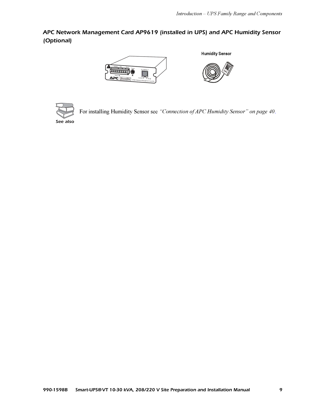 American Power Conversion 208/220 installation manual Humidity Sensor 