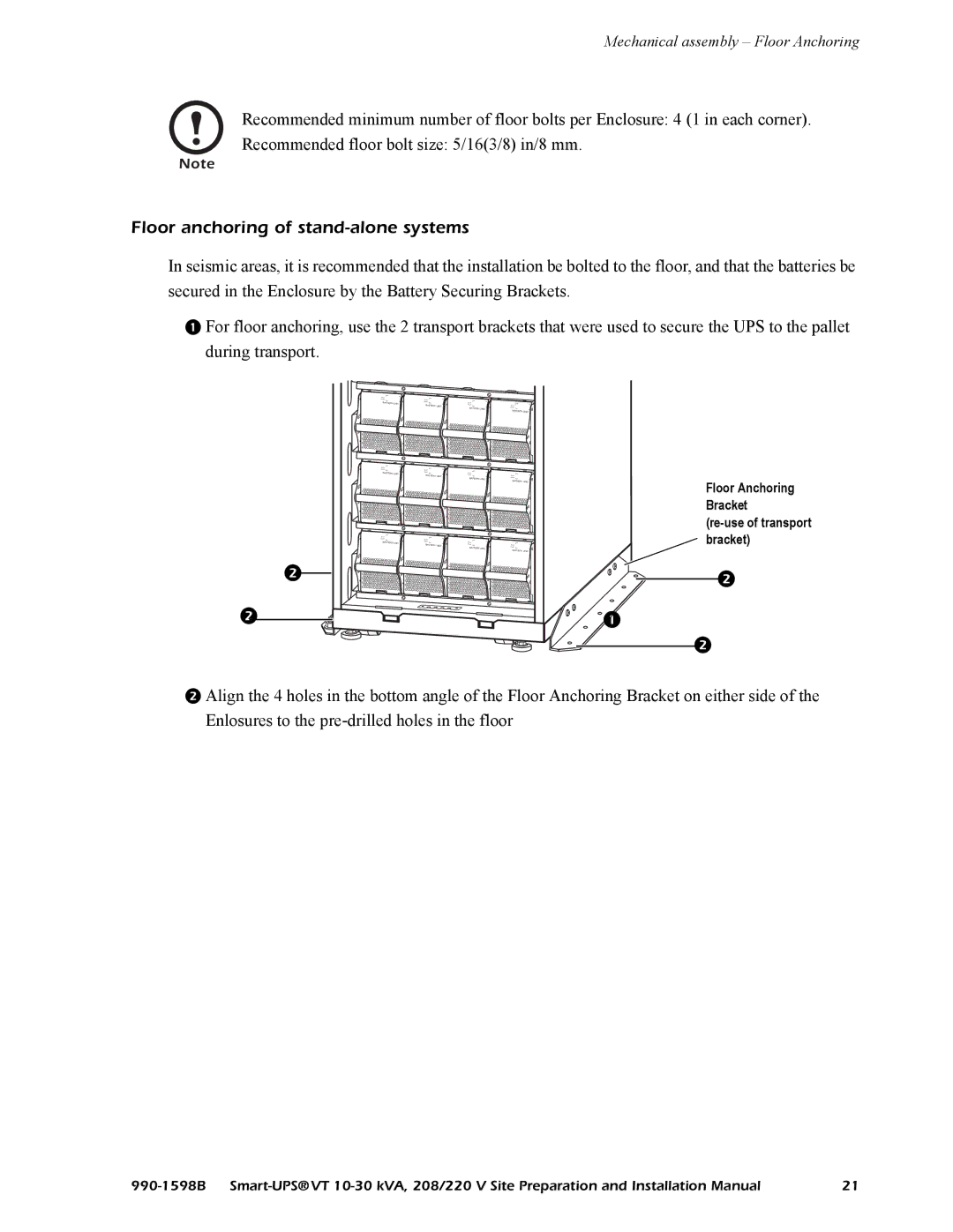 American Power Conversion 208/220 installation manual Floor anchoring of stand-alone systems 