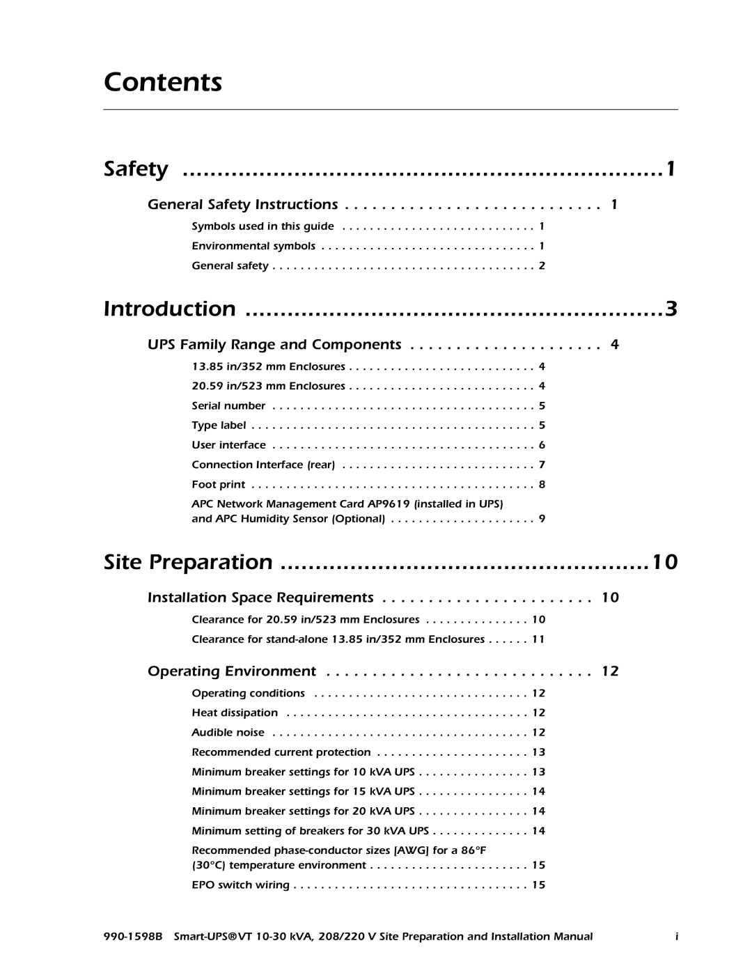 American Power Conversion 208/220 installation manual Contents 