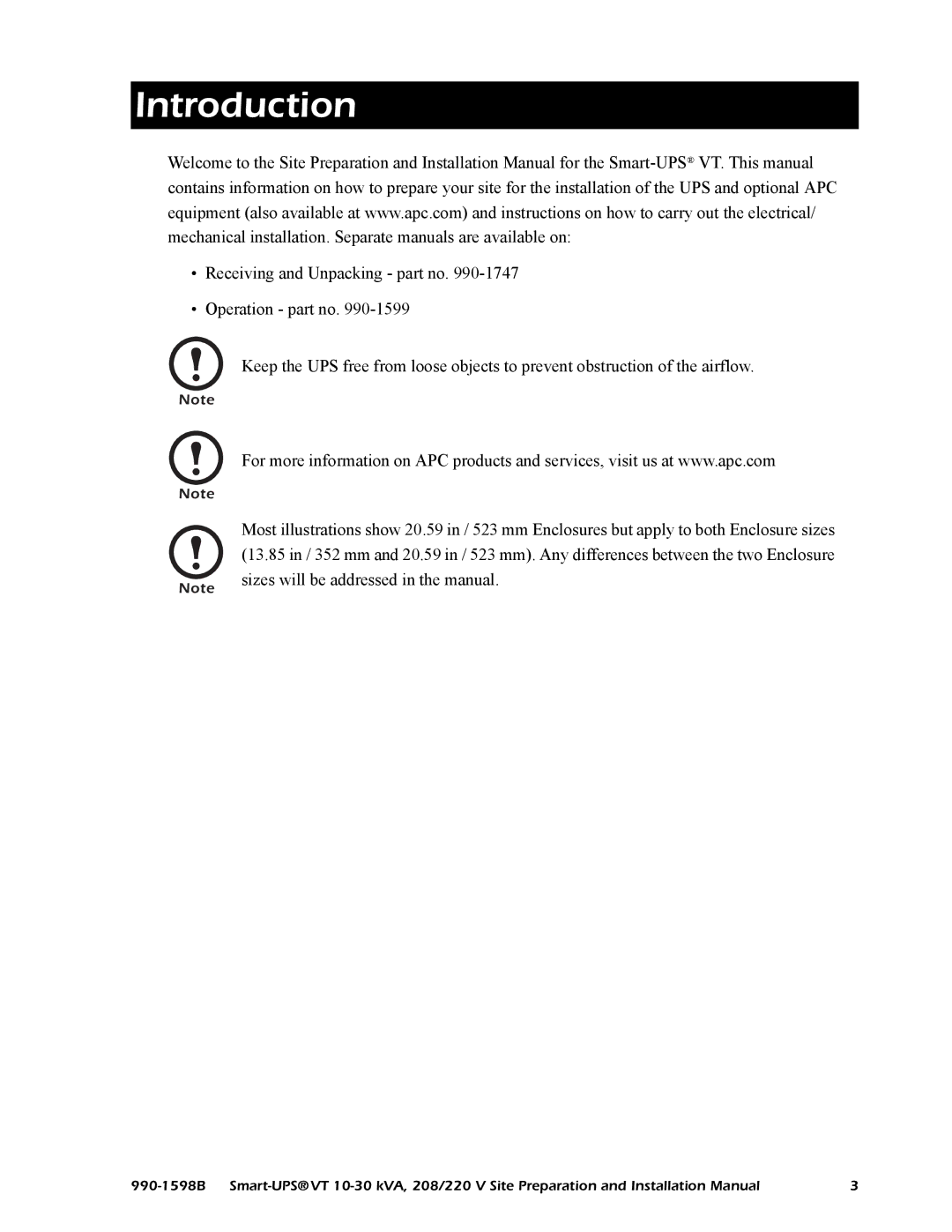 American Power Conversion 208/220 installation manual Introduction 