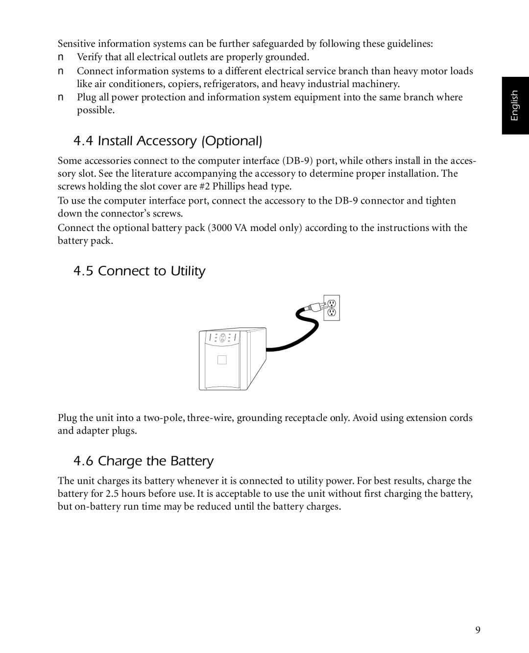 American Power Conversion 2200 manual Install Accessory Optional, Connect to Utility, Charge the Battery 