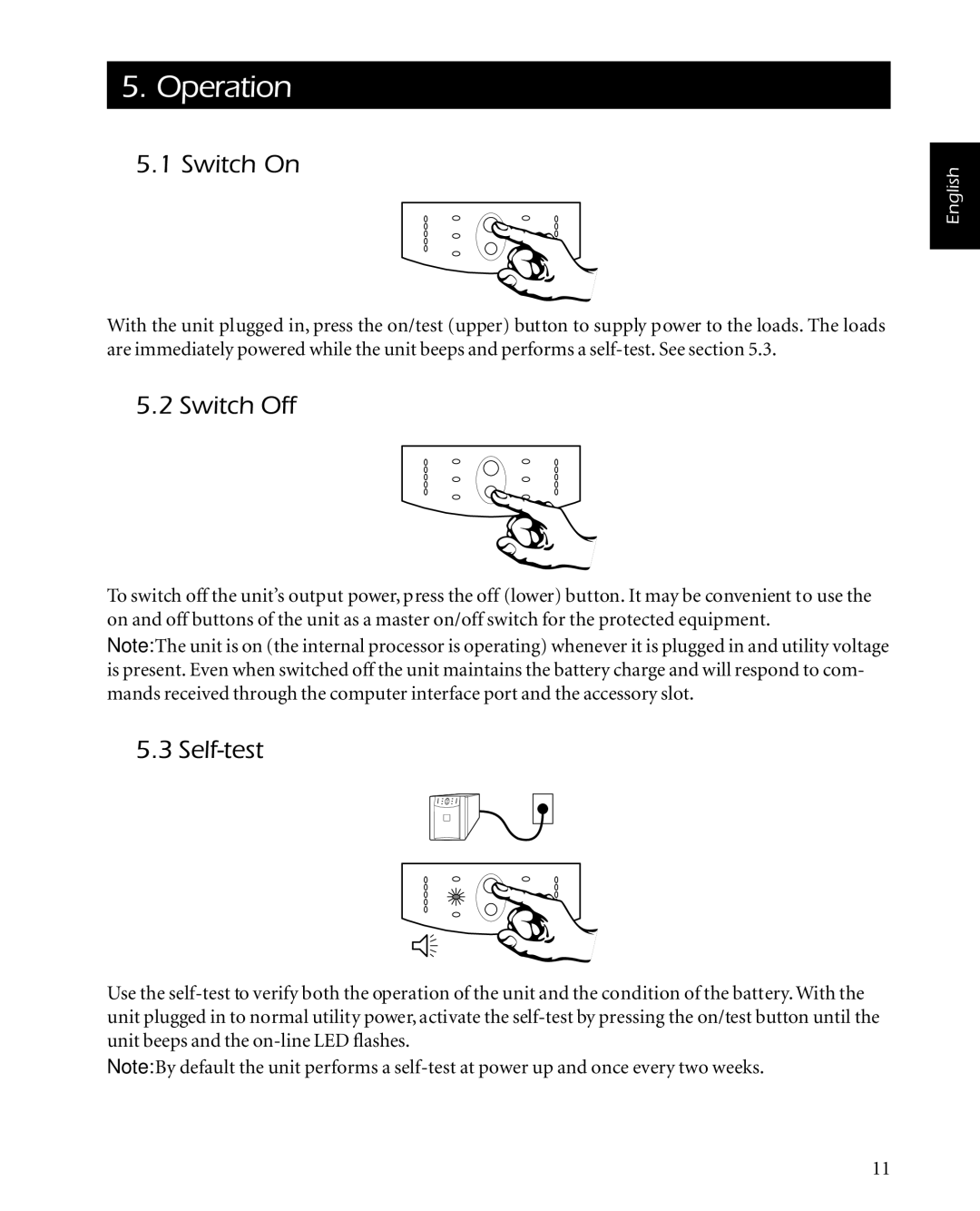 American Power Conversion 2200 manual Operation, Switch On, Switch Off, Self-test 