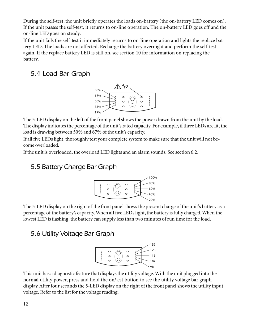 American Power Conversion 2200 manual Load Bar Graph, Battery Charge Bar Graph, Utility Voltage Bar Graph 