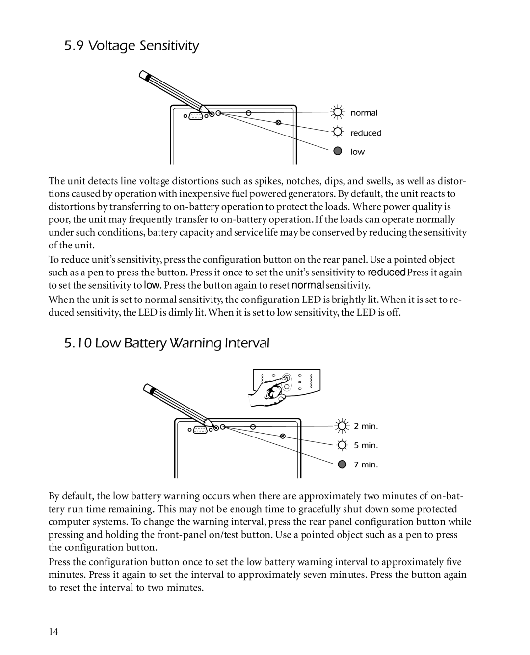 American Power Conversion 2200 manual Voltage Sensitivity, Low Battery Warning Interval 