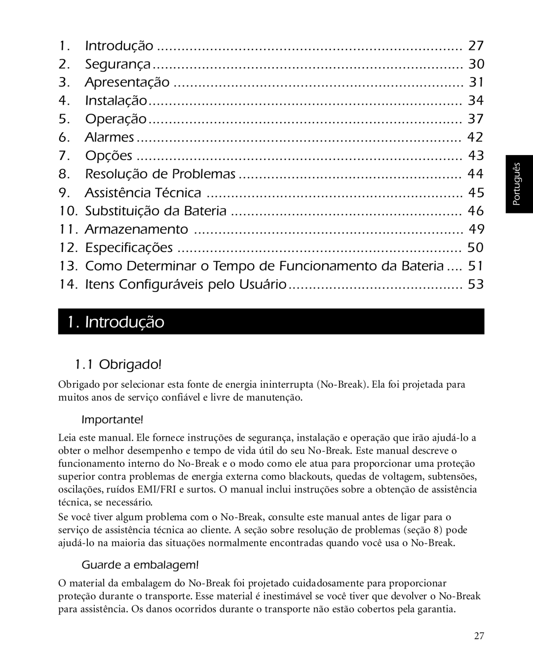 American Power Conversion 2200 manual Introdução, Obrigado, Importante, Guarde a embalagem 