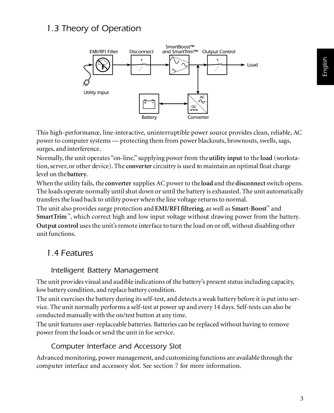 American Power Conversion 2200 manual Theory of Operation, Features, Intelligent Battery Management 