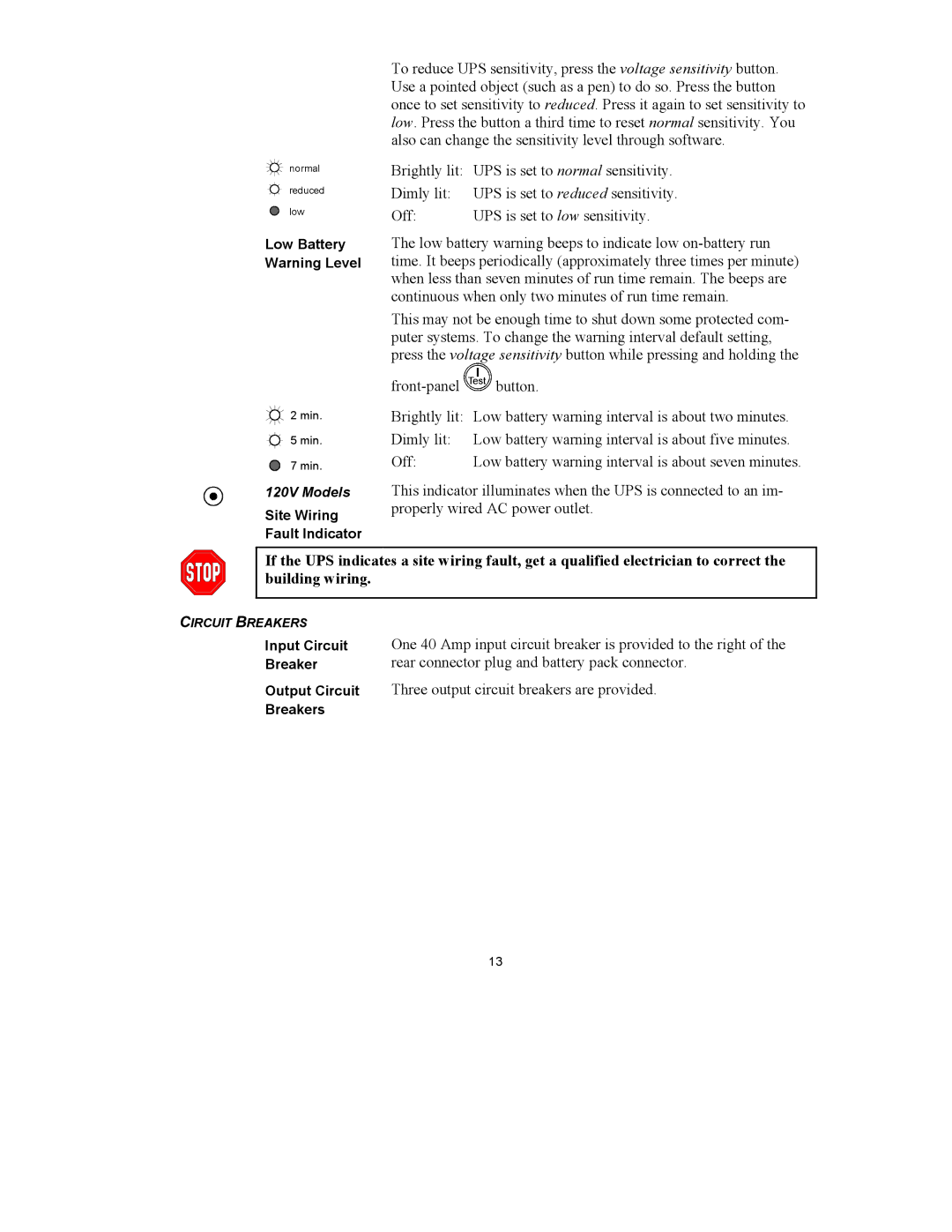 American Power Conversion 3000VA 3U, 2200VA 3U user manual Low Battery Warning Level 