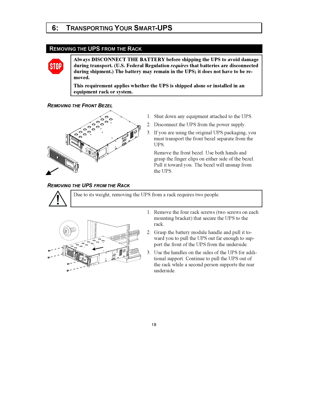 American Power Conversion 2200VA 3U, 3000VA 3U user manual Transporting Your SMART-UPS 