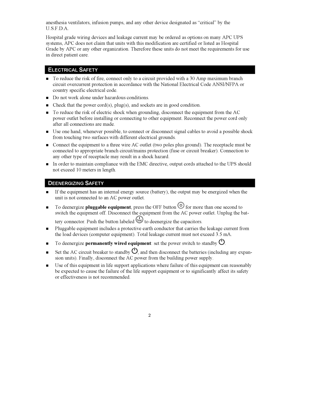 American Power Conversion 2200VA 3U, 3000VA 3U user manual Electrical Safety 