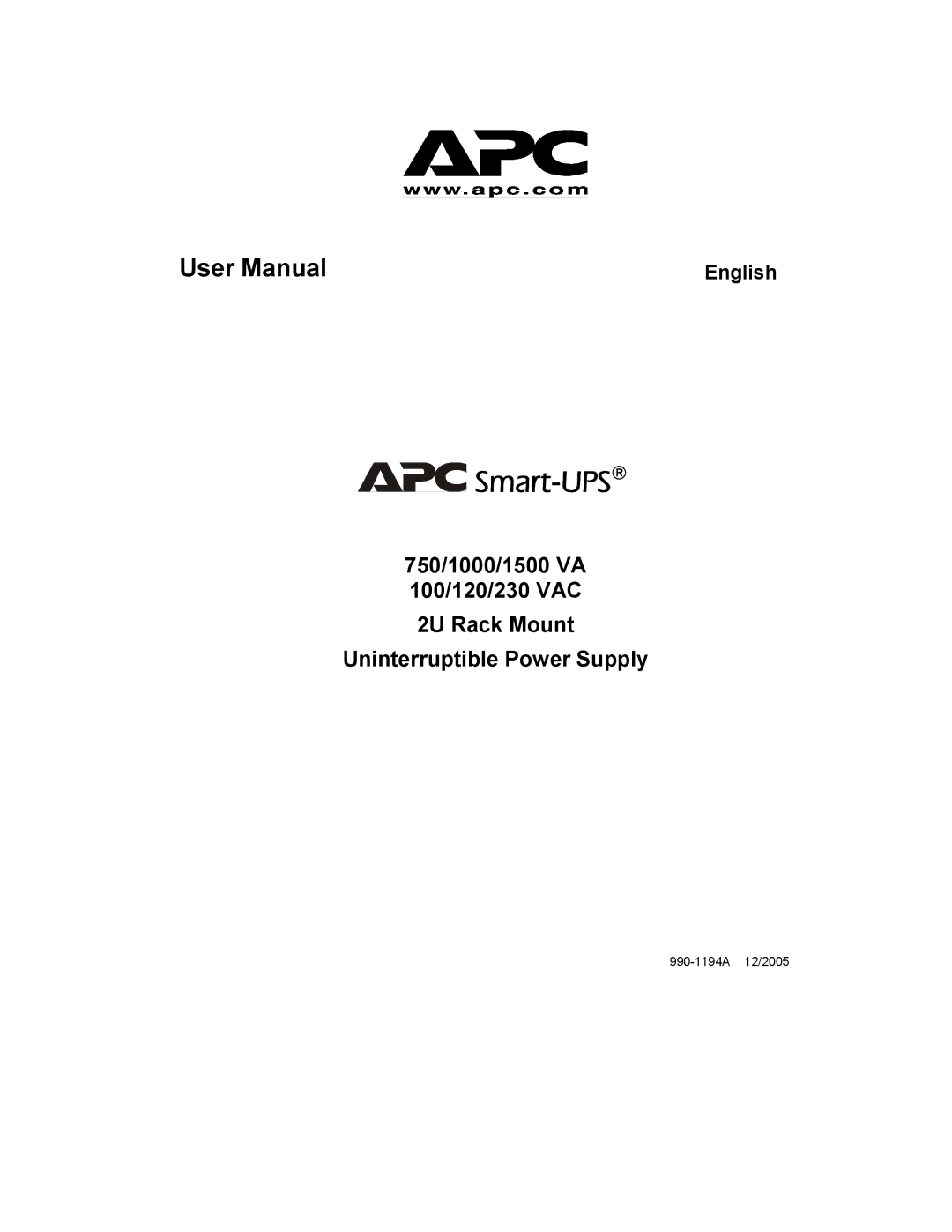 American Power Conversion 750, 230 Vac, 100 user manual Smart-UPS 