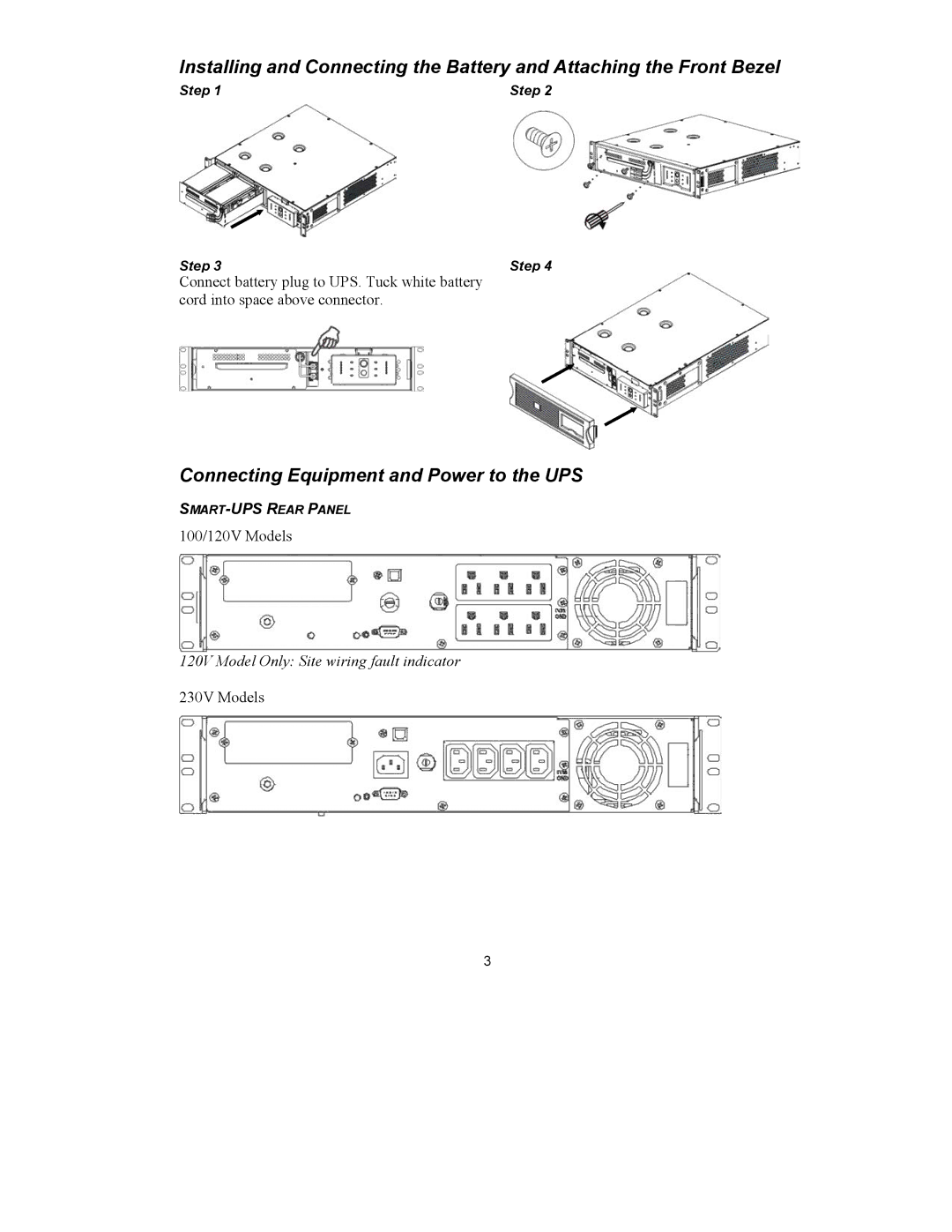 American Power Conversion 100, 230 Vac, 750 user manual Connecting Equipment and Power to the UPS 