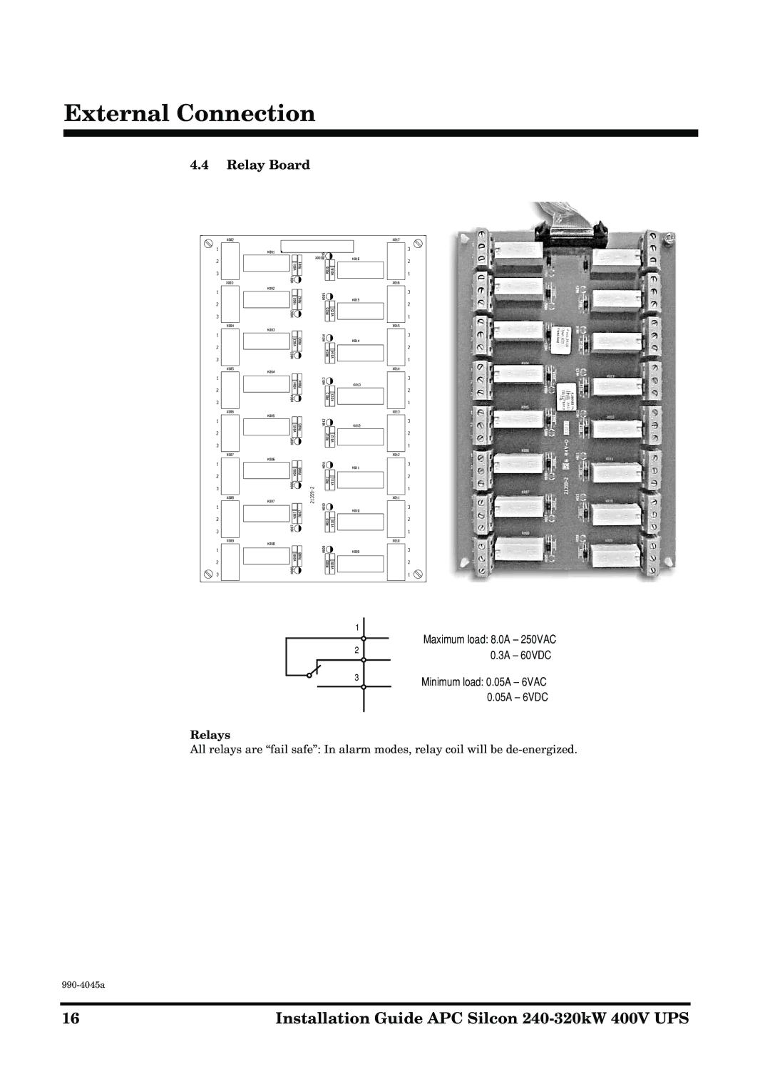 American Power Conversion 240-320kW 400V manual Relay Board, Relays 