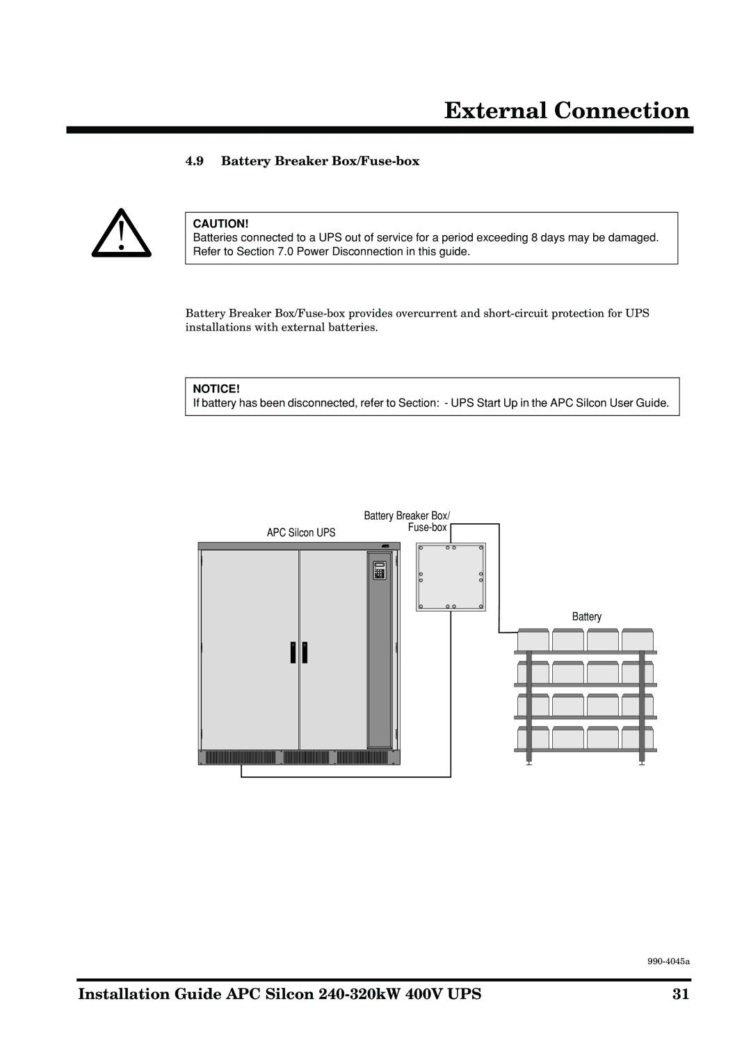 American Power Conversion 240-320kW 400V manual Battery Breaker Box/Fuse-box 