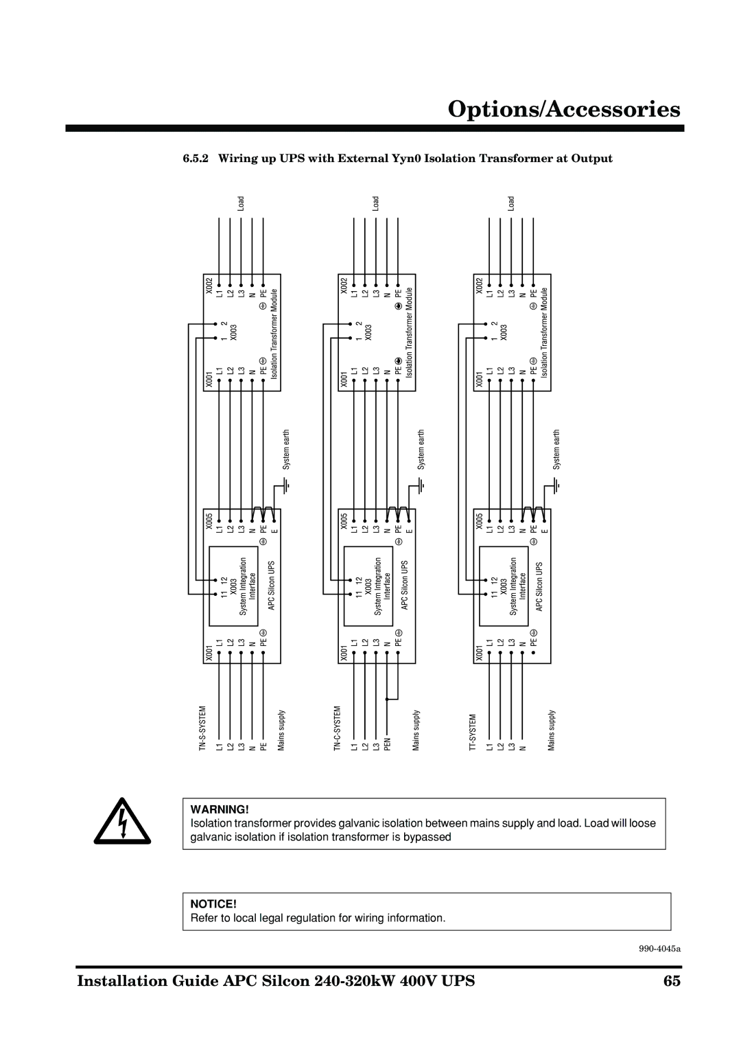 American Power Conversion 240-320kW 400V manual Options/Accessories 