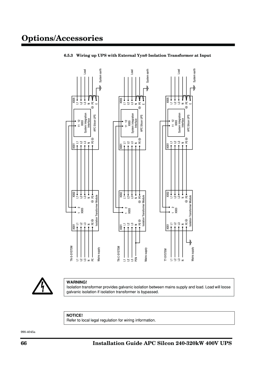 American Power Conversion 240-320kW 400V manual Options/Accessories 