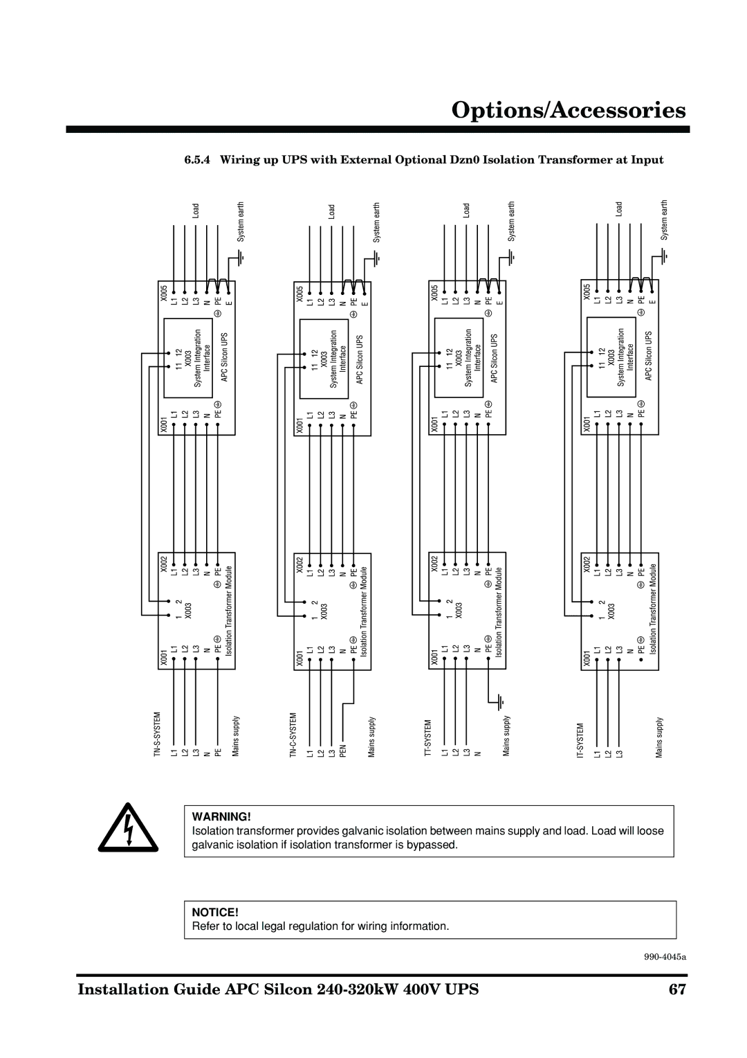 American Power Conversion 240-320kW 400V manual Options/Accessories 