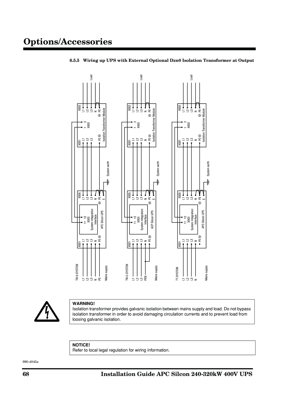 American Power Conversion 240-320kW 400V manual Options/Accessories 