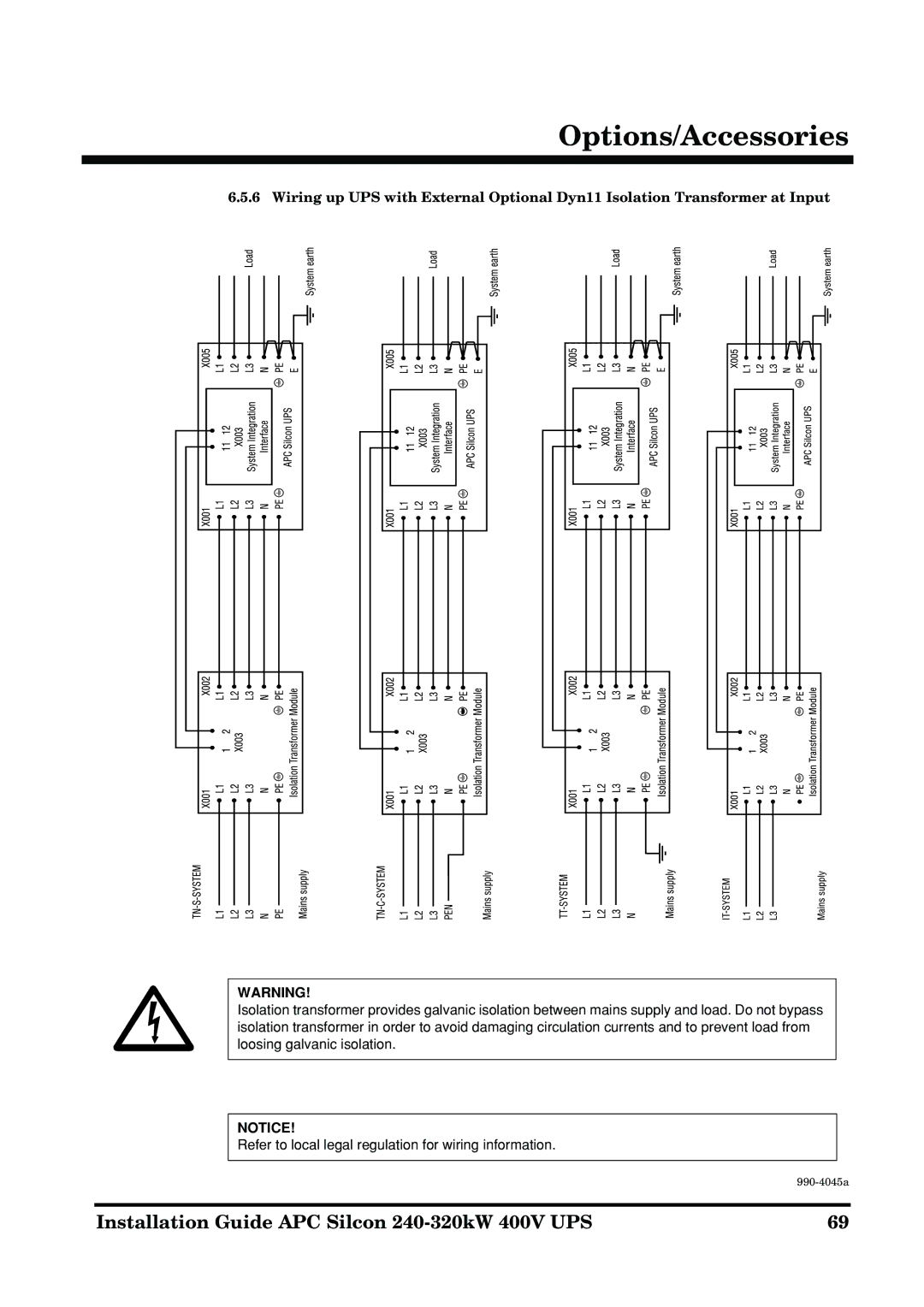 American Power Conversion 240-320kW 400V manual Options/Accessories 