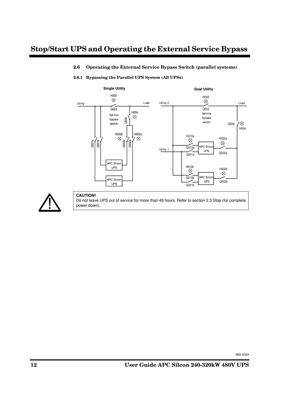 American Power Conversion 240-320kW 480V manual Bypassing the Parallel UPS System All UPSs, Dual Utility 