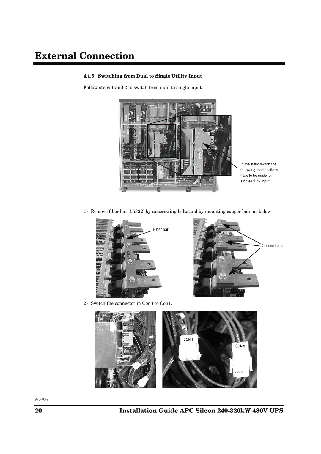 American Power Conversion 240-320kW manual Switching from Dual to Single Utility Input 