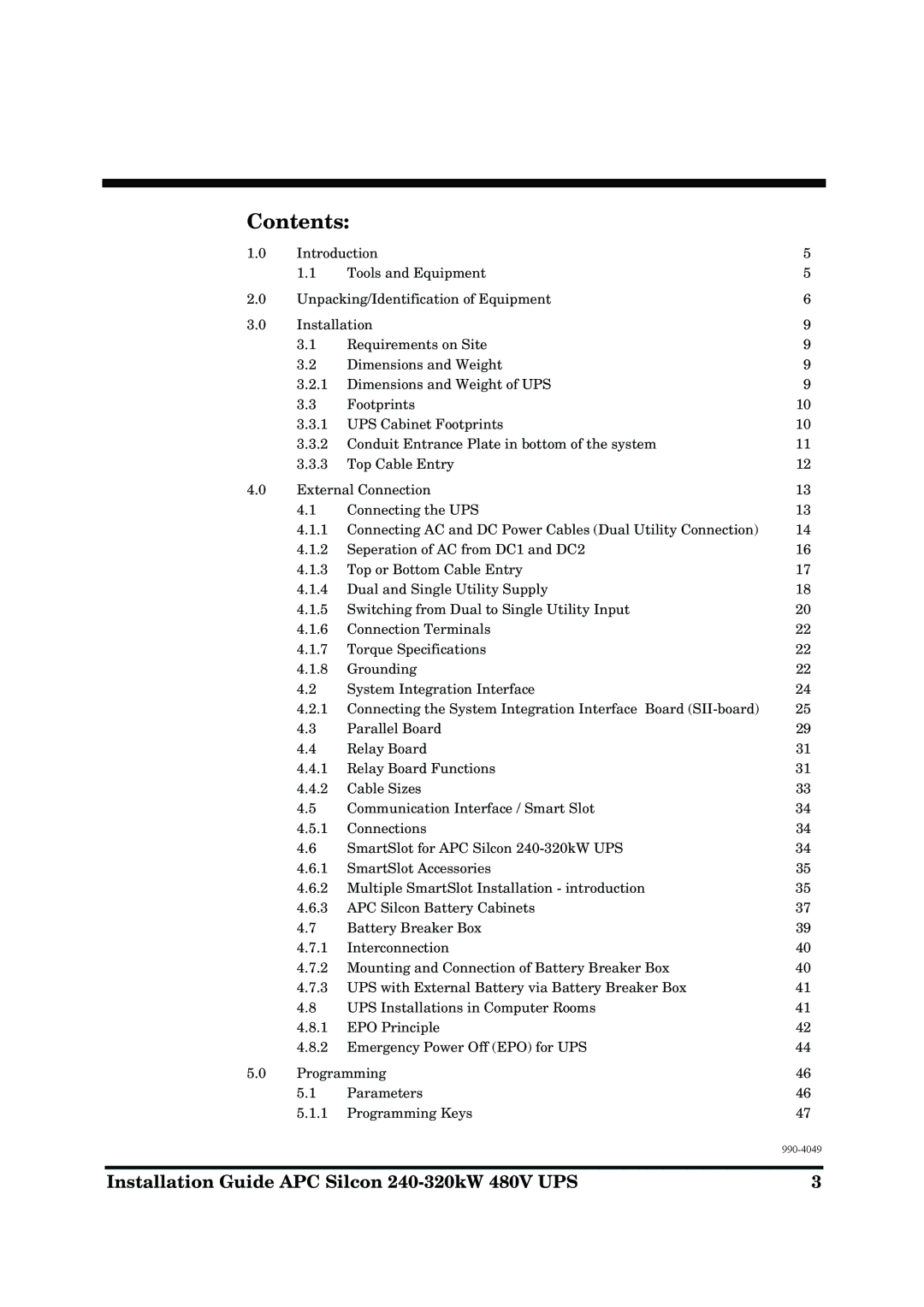 American Power Conversion 240-320kW manual Contents 