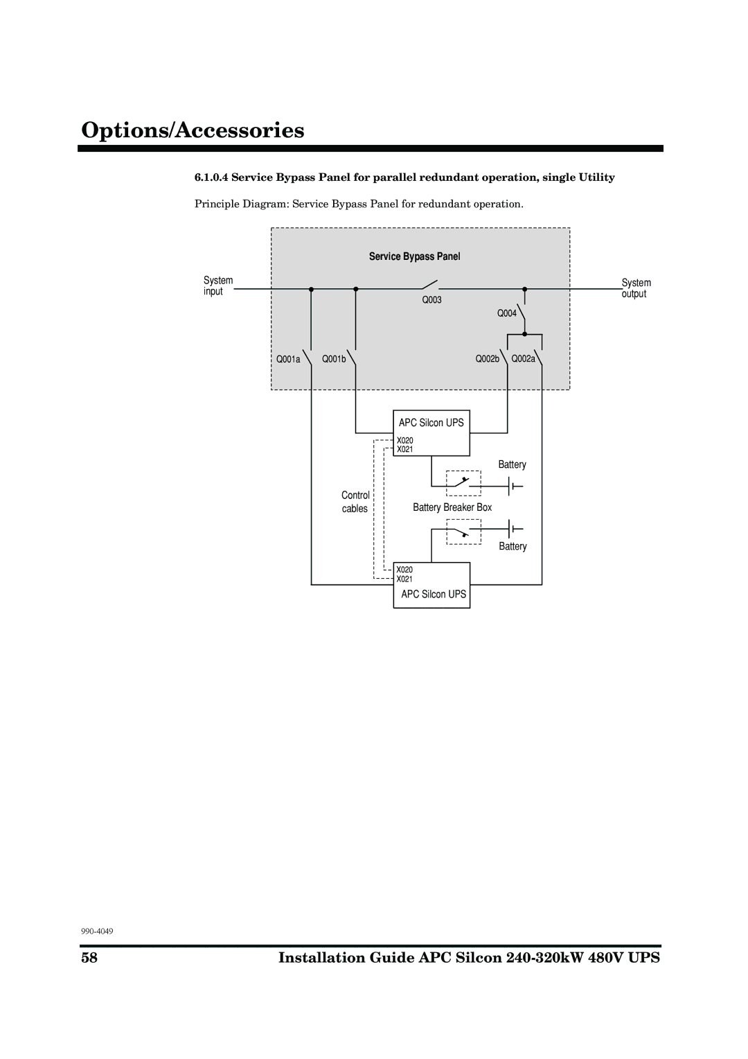 American Power Conversion 240-320kW manual Service Bypass Panel 