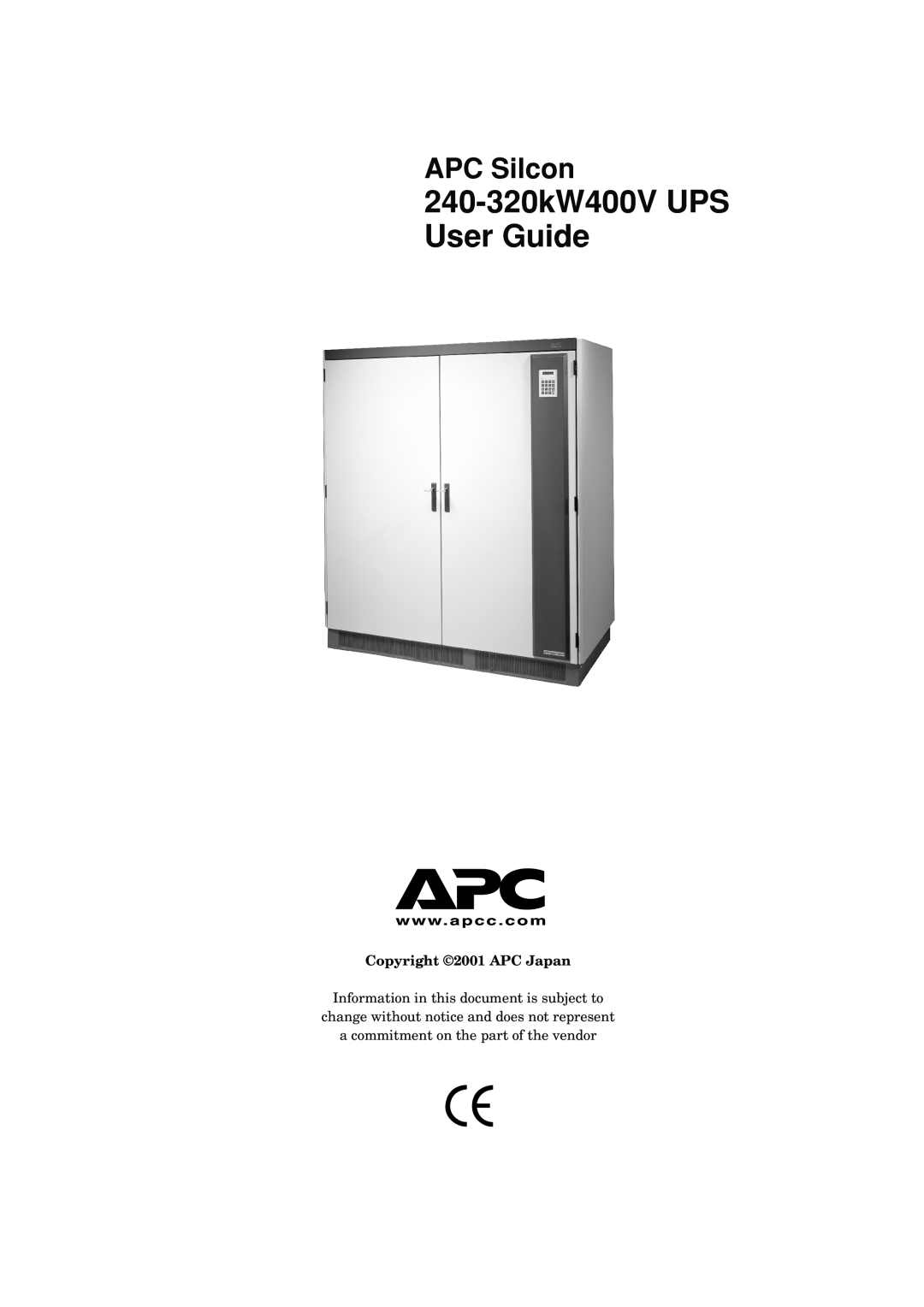 American Power Conversion manual Copyright 2001 APC Japan, 240-320kW400V UPS User Guide, APC Silcon 