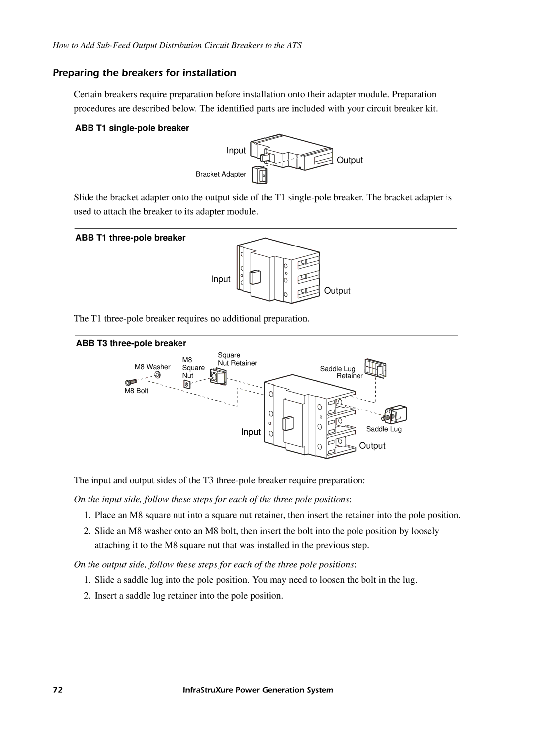 American Power Conversion 250 A manual Preparing the breakers for installation 