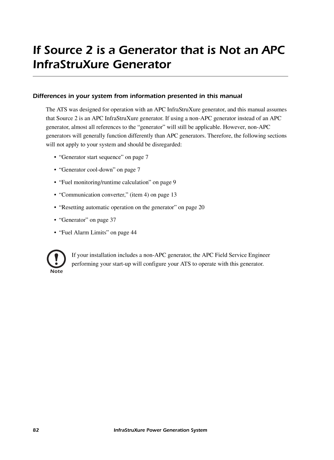 American Power Conversion 250 A manual InfraStruXure Power Generation System 