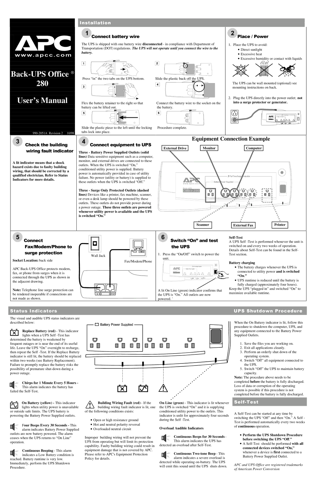 American Power Conversion 280 user manual Qvwdoodwlrq, 6HOI7HVW 