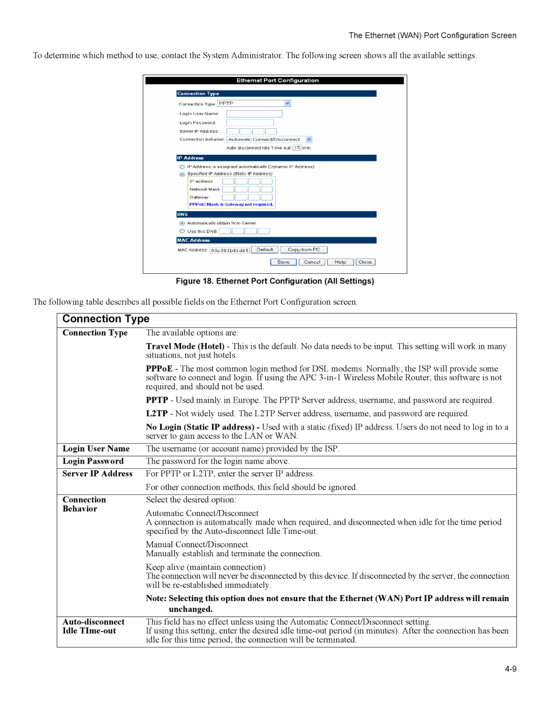 American Power Conversion 3-in-1 Wireless Mobile Router Connection Behavior, Ethernet Port Configuration All Settings 