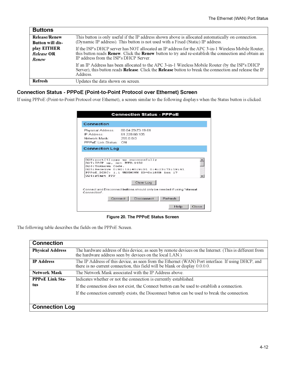 American Power Conversion 3-in-1 Wireless Mobile Router user manual Connection Log 