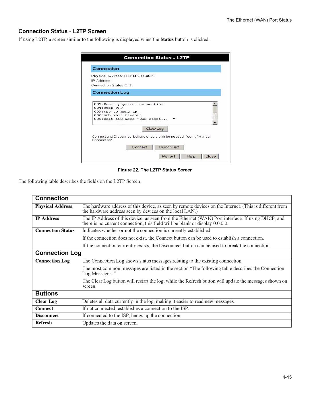 American Power Conversion 3-in-1 Wireless Mobile Router user manual Connection Status L2TP Screen, L2TP Status Screen 