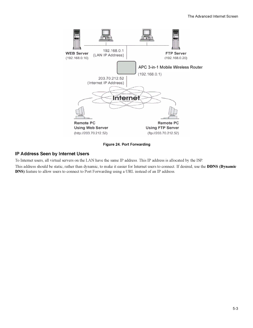 American Power Conversion 3-in-1 Wireless Mobile Router user manual IP Address Seen by Internet Users, Port Forwarding 