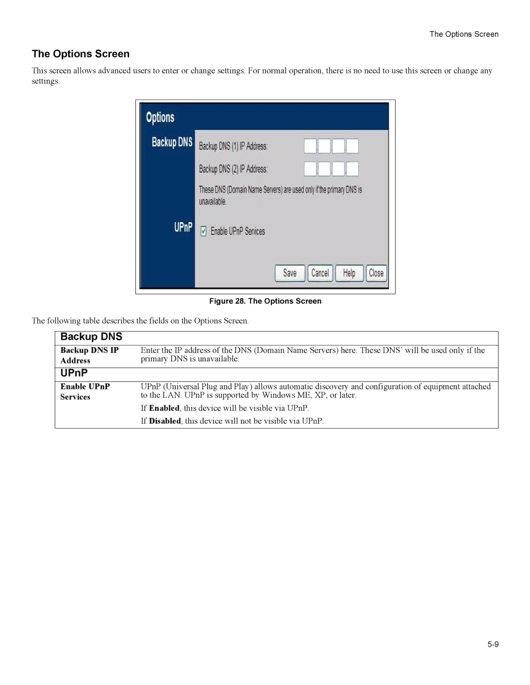 American Power Conversion 3-in-1 Wireless Mobile Router Options Screen, Backup DNS IP, Enable UPnP Services 