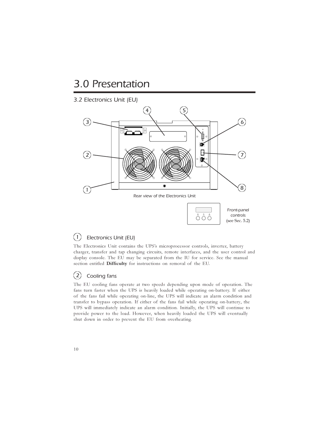 American Power Conversion 5000, 3000 manual Electronics Unit EU, Cooling fans 