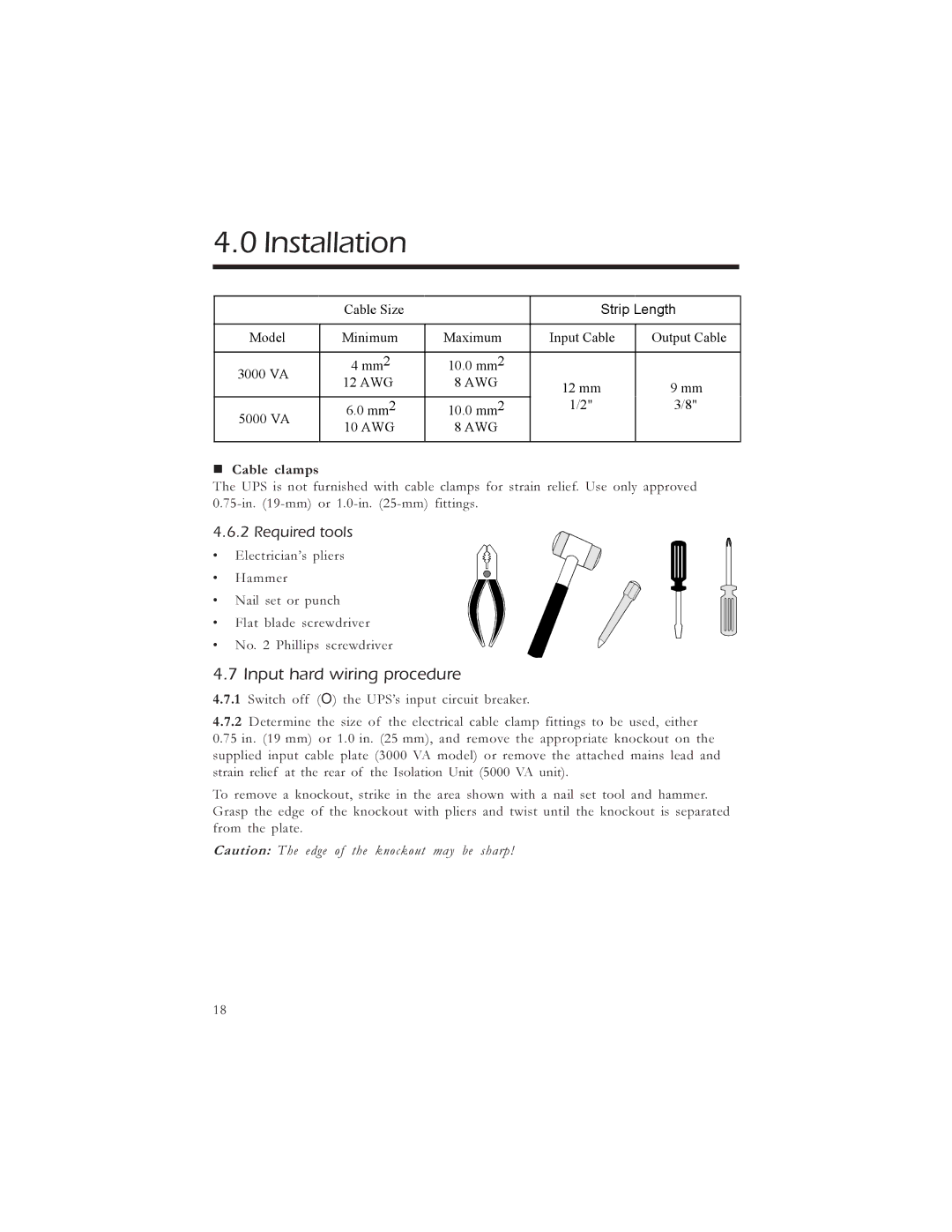 American Power Conversion 5000, 3000 manual Input hard wiring procedure, Required tools 