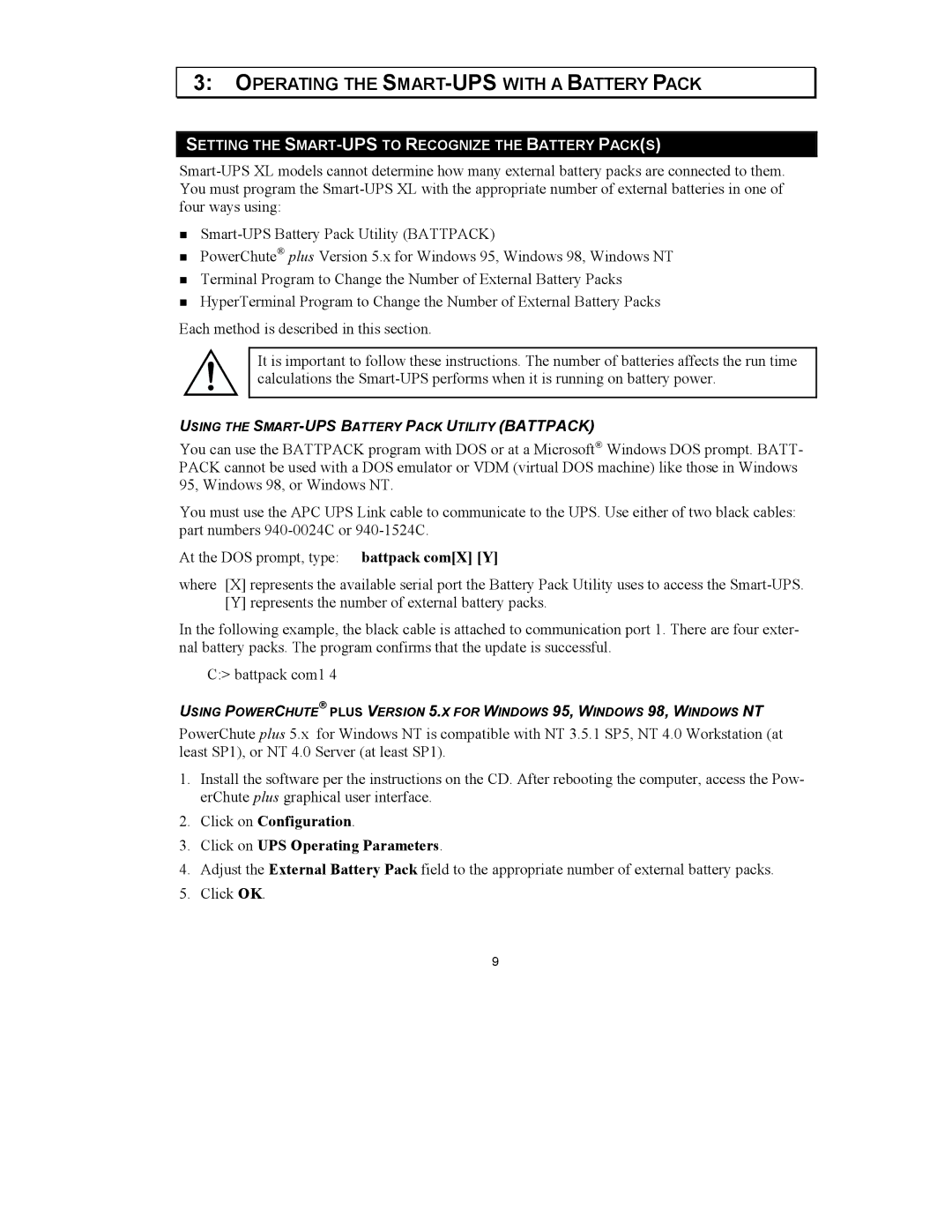 American Power Conversion 3U Rack Mount user manual Operating the SMART-UPSWITH a Battery Pack 